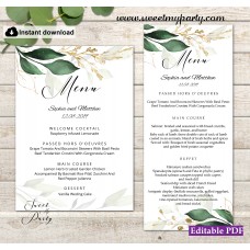 Greenery menu card printable template,Gold menus,(148w) Greenery menu card printable template,Gold menus,(148w)